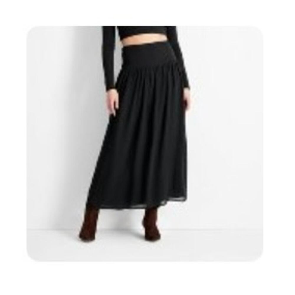 Future Collective Black Maxi Skirt S Drop Waist Sheer Overlay Lined